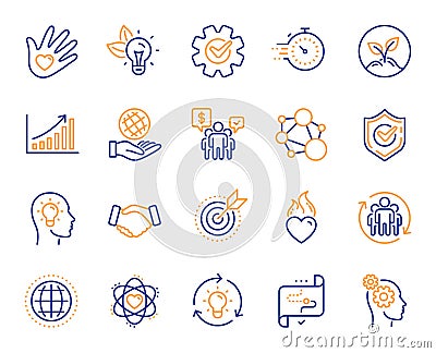 Core values line icons. Integrity, Target purpose and Strategy. Trust handshake, goal. Vector Vector Illustration