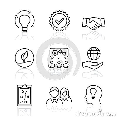 Core Values - Mission, integrity value icon set with vision, hon Vector Illustration