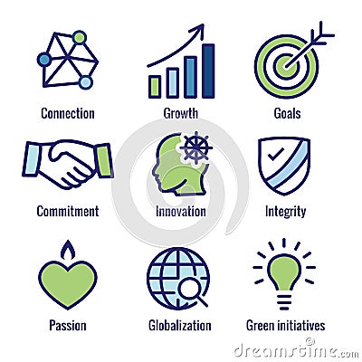 Core Values Outline / Line Icon Conveying Integrity - Purpose Vector Illustration