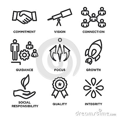 Core Values Outline / Line Icon Conveying Integrity - Purpose Vector Illustration