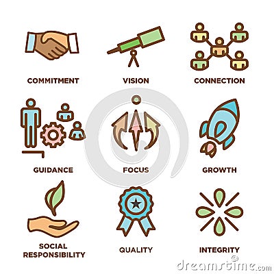 Core Values Outline / Line Icon Conveying Integrity - Purpose Vector Illustration