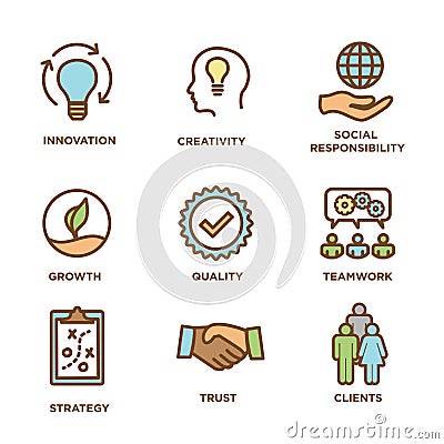 Core Values Outline / Line Icon Conveying Integrity - Purpose Vector Illustration