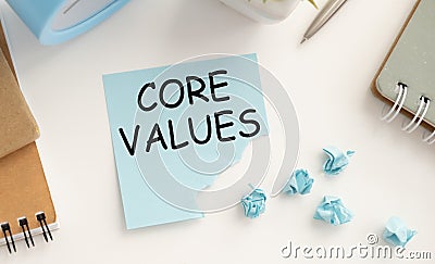 Core Values Text written on paper page Stock Photo