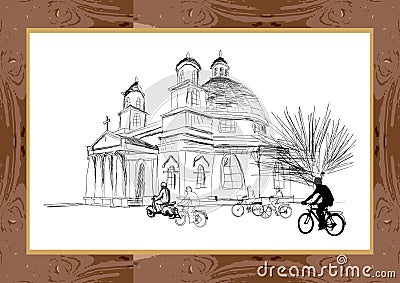 Art prints and wall decorations sketch drawings of churches in the old city of Semarang Stock Photo