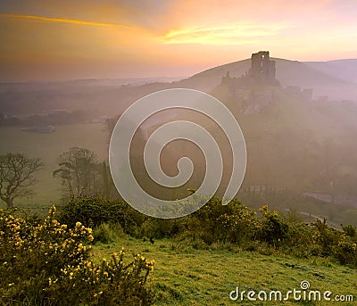 Corfe Castle sunrise Stock Photo