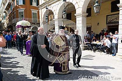 CORFU, GREECE - APRIL 6, 2018: The epitaph processions of Good Friday in Corfu. Every church organize a litany Editorial Stock Photo