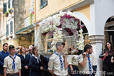 CORFU, GREECE - APRIL 29, 2016: The epitaph processions of Good Friday in Corfu, Greece. Editorial Stock Photo