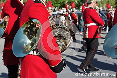 CORFU, GREECE - APRIL 30, 2016: Philharmonic musicians playing in Corfu easter holiday celebrations. Editorial Stock Photo