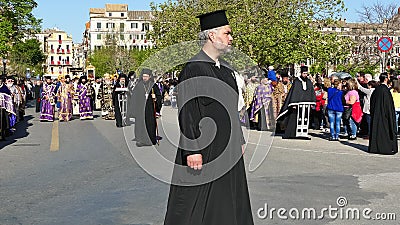 CORFU, GREECE - APRIL 7, 2018: Procession with the relics of the patron saint of Corfu, Saint Spyridon. Litany of St. Spyridon. Editorial Stock Photo