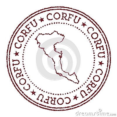 Corfu round rubber stamp with island map. Vector Illustration