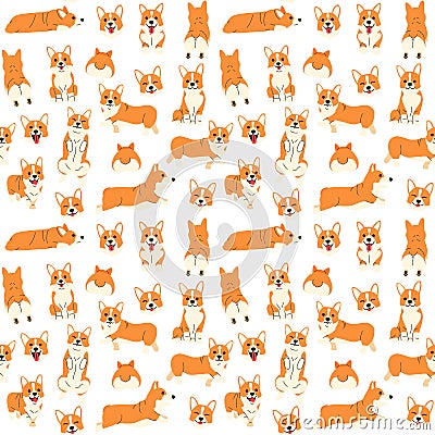 Corgi in action,seamless pattern Vector Illustration