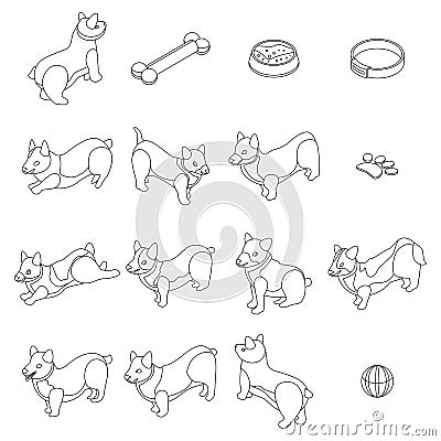 Corgi dogs icons set outline vector Vector Illustration