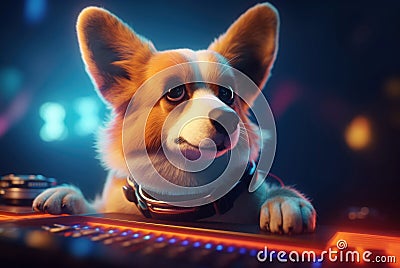 Corgi play dj disco. Generate ai Stock Photo