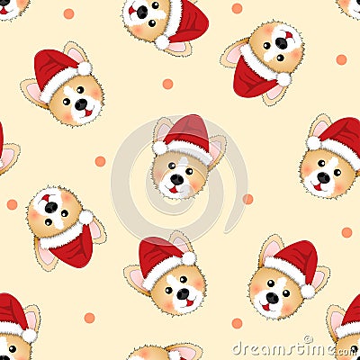 Corgi Santa Claus on Beige Ivory Background. Vector Illustration Vector Illustration