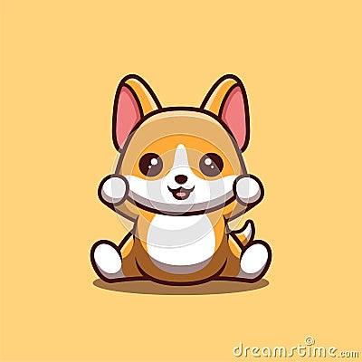 Corgi Sitting Excited Cute Creative Kawaii Cartoon Vector Illustration