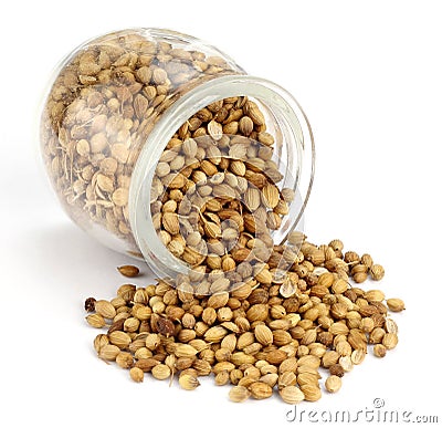 Coriander Seed in a Glass Stock Photo