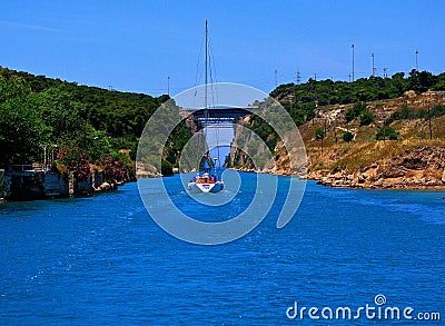 Corinth canal by boat Editorial Stock Photo