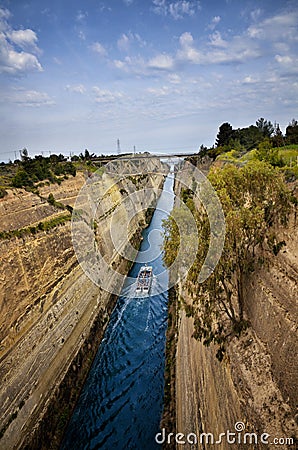 Corinth Canal, tidal waterway across the Isthmus of Corinth in Greece, joining the Gulf of Corinth with the Saronic Gulf Stock Photo