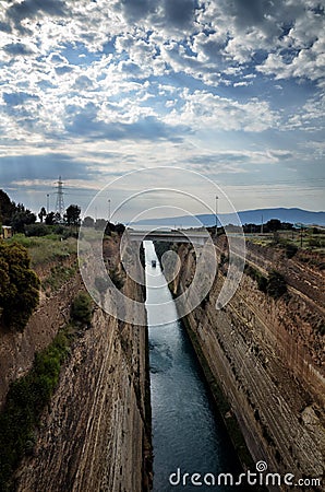 Corinth Canal, tidal waterway across the Isthmus of Corinth in Greece, joining the Gulf of Corinth with the Saronic Gulf Stock Photo