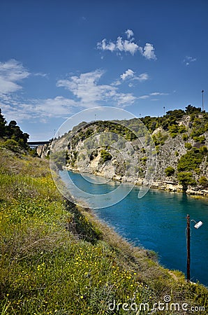 Corinth Canal, tidal waterway across the Isthmus of Corinth in Greece, joining the Gulf of Corinth with the Saronic Gulf Stock Photo