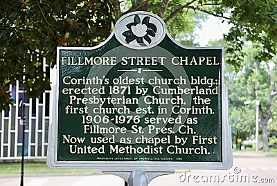 Fillmore Street Chapel Historical Marker, Corinth Mississippi Editorial Stock Photo