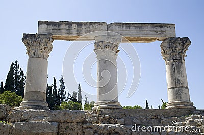 Corinthian order columns in ancient Corinth in Greece Stock Photo