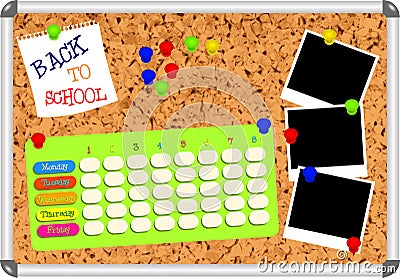 Cork board with blank school plan Vector Illustration