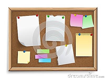 Cork Board With Pinned Sheets Vector Illustration