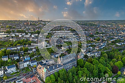 Cork City Center Ireland amazing scenery aerial drone sunset Stock Photo