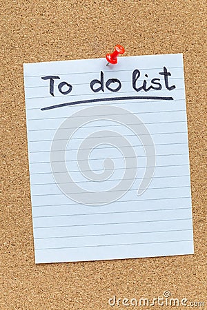 Cork memory board with a pinned blank to do list paper, vertical Stock Photo