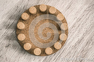 Cork plugs on cork plate Stock Photo