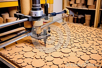 cork punching machine creating perfect circles Stock Photo