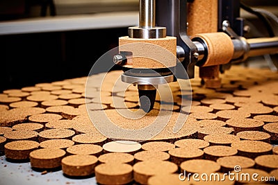 cork punching machine creating perfect circles Stock Photo