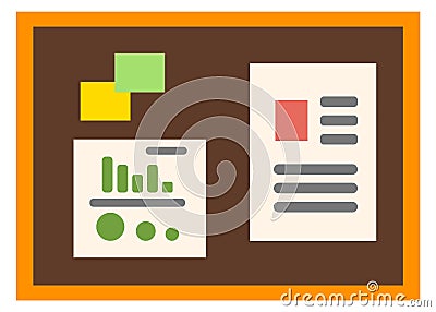 Corkboard icon. Bulletin board with pinned papers Vector Illustration