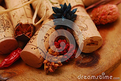 Corks and Golden plate Stock Photo