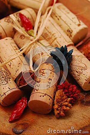 Corks and Golden plate Stock Photo