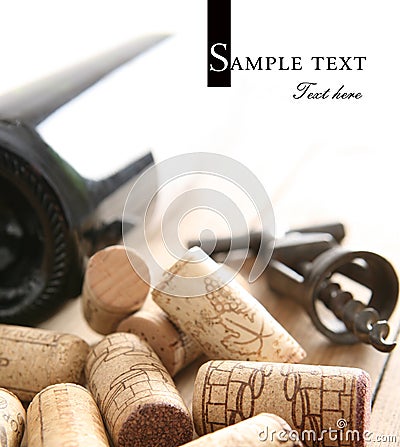 Corkscrew & bottle of wine Stock Photo