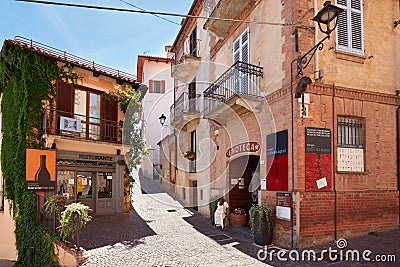 Corkscrew museum, restaurant and ancient street in Barolo, Italy Editorial Stock Photo