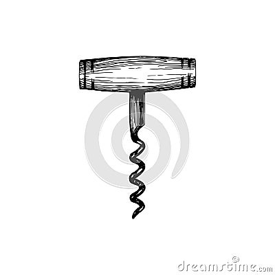 Corkscrew, vector drawn illustration.Kitchen utensil element for logo, label etc. Vector Illustration