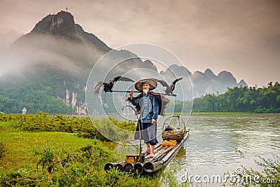 Cormorant Fisherman Editorial Stock Photo