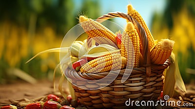 Corn in an apple basket which is amazing look Stock Photo