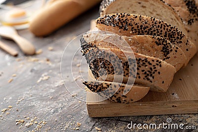 corn bread sliced on the cutting board Stock Photo