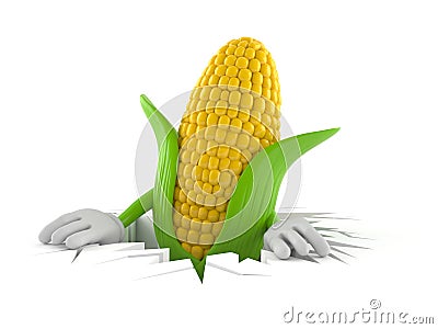 Corn character inside hole Cartoon Illustration