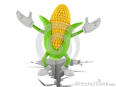 Corn character standing on cracked ground Cartoon Illustration