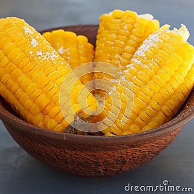 Corn on the cob in a bowl Stock Photo