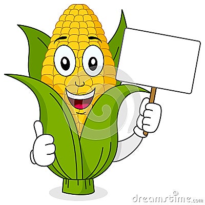 Corn Cob Character Holding Blank Banner Vector Illustration