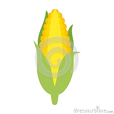 Corn cob vector clipart cartoon. Corn cob with leaves. Vector Illustration