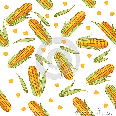 Corn combs with lettuce leaves seamless pattern flat vector illustration on white background Cartoon Illustration