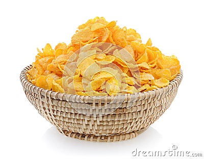 Corn flakes in basket Stock Photo