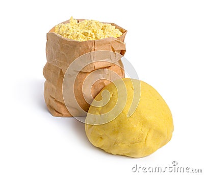 Corn flour and dough. Isolated on white background Stock Photo